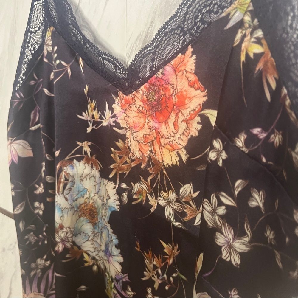 Vintage Black Floral Satin Lace Trim Slip Dress Womens Small Lingerie Chemise - Picture 4 of 5